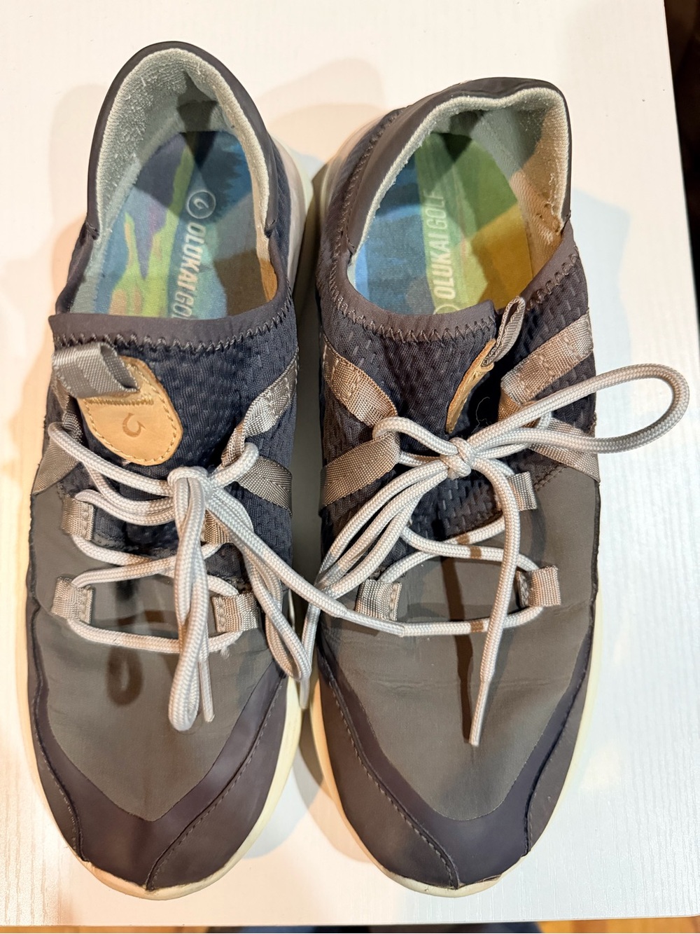 OluKai Kawela Charcoal and Mist Gray Lace-Up Slip-Ons Golf Shoes